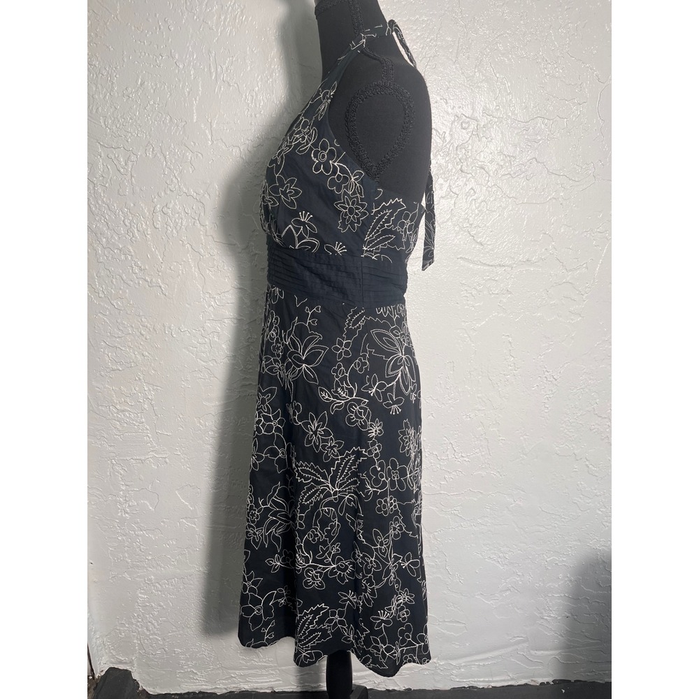Studio 1940 Black White Floral Embroidered Cotton Halter Dress Womens 6 - Picture 2 of 6